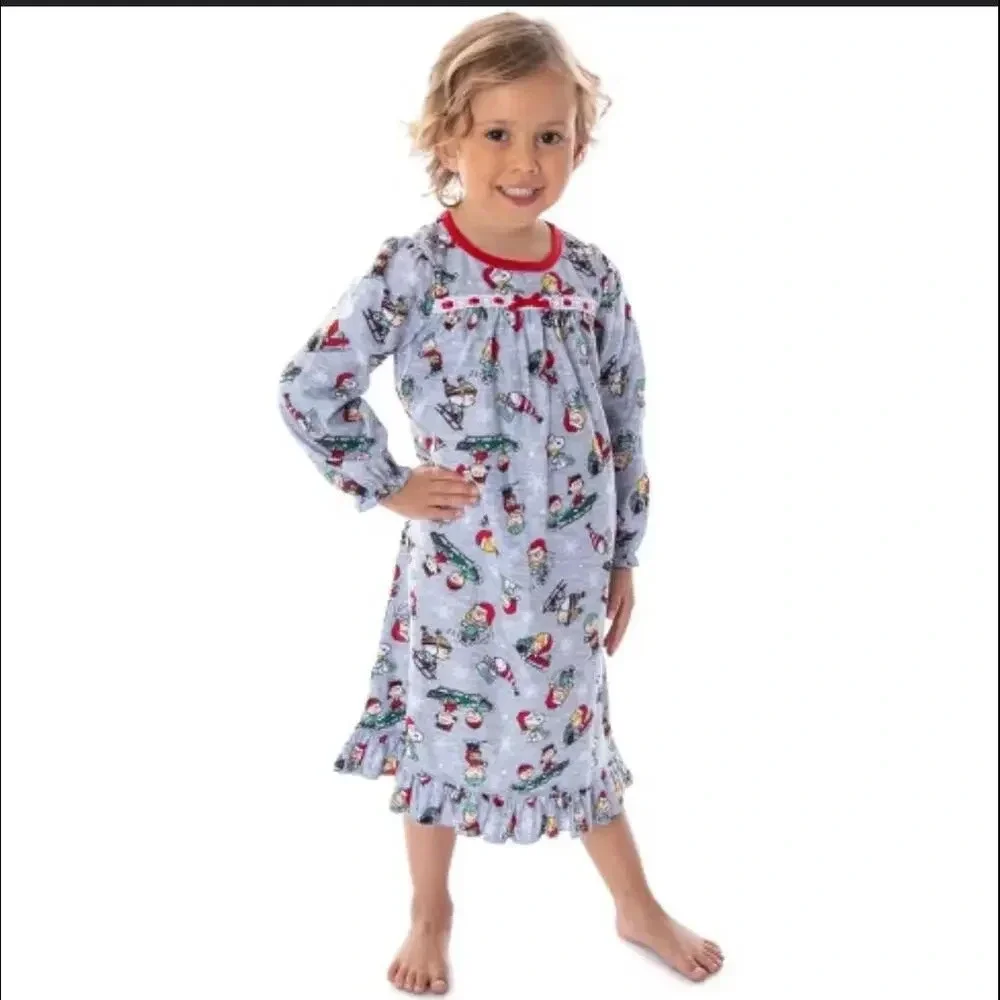 Peanuts Toddler Girls' Snoopy Holiday Christmas Soft Woven Pajama Nightgown 2T